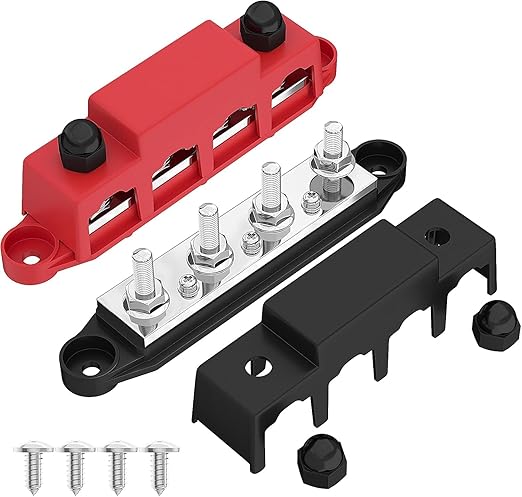 400A Bus Bar 12V Power Distribution Block with 5/16" Studs,Marine Battery Bus Bar Terminal Block Positive & Negative for Automotive Car Boat Solar System (400A 4 x 5/16"(M8) Studs)