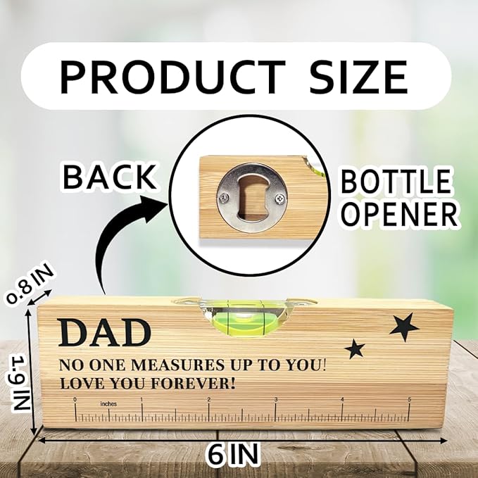 Christmas Gifts for Dad from Daughter Son Wooden Spirit Level, Fathers Day Birthday Gifts for Dad Grandpa Papa New Dad Daddy from Daughter Son Wooden Spirit Level Bottle Opener