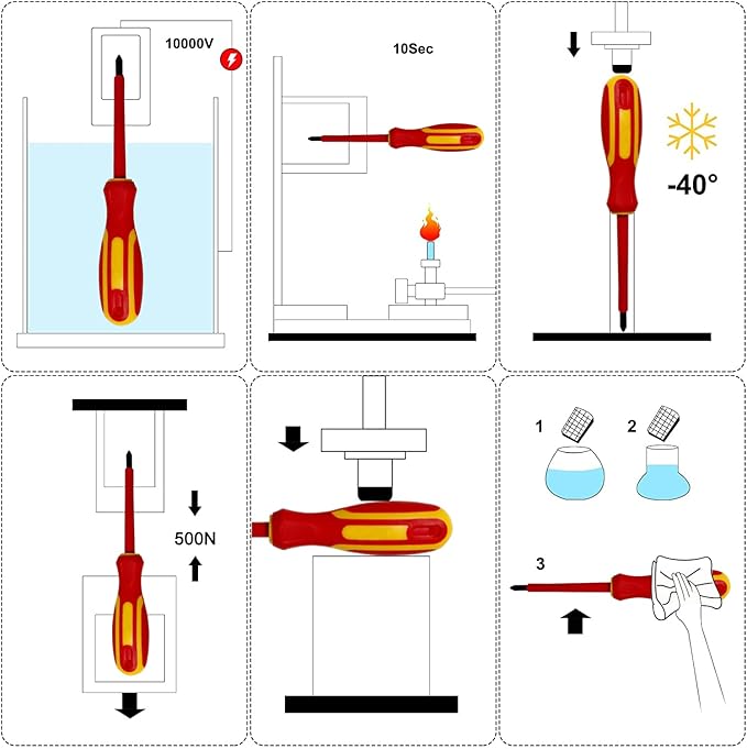 6-Piece 1000 Volts Insulated Screwdriver Set, Magnetic Tip Electrician Screwdriver Set, 4 Slotted and 2 Philips, with Plastic Supporter