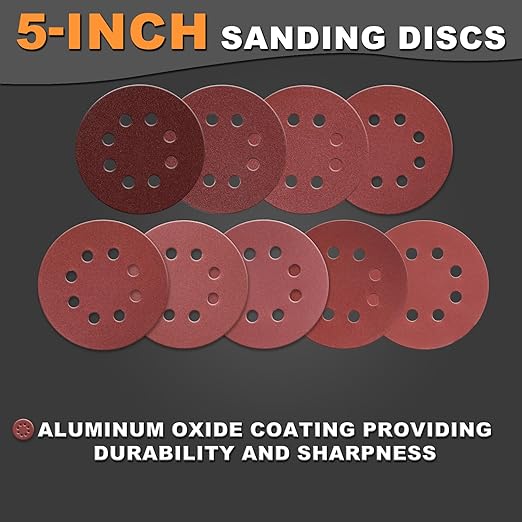 100Pcs 60 Grit Sanding Discs 5 Inch 8 Hole: Woodworking/Metalworking Round Coarse Hook and Loop Sandpaper for Random Orbital Sander
