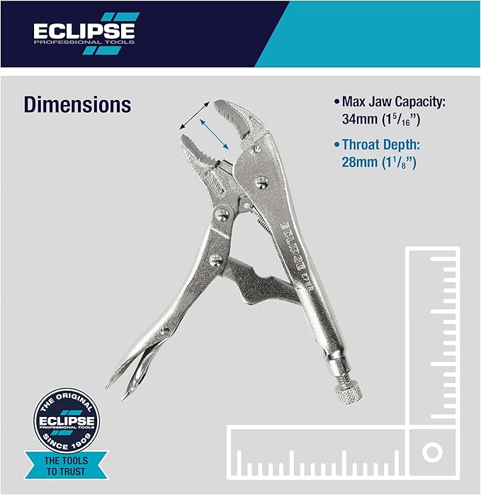 Eclipse Professional Tools E7WR 7 Inch Curved Jaw Locking Pliers with Wire Cutters (7" / 175mm)