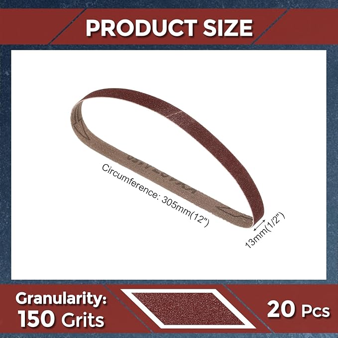 20 Pcs Sanding Belts 1/2 x 12 Inch 150 Grit Aluminum Oxide Abrasive Sandpaper for Belt Sander Metal Grinding Wood Working Weld Rust Removal