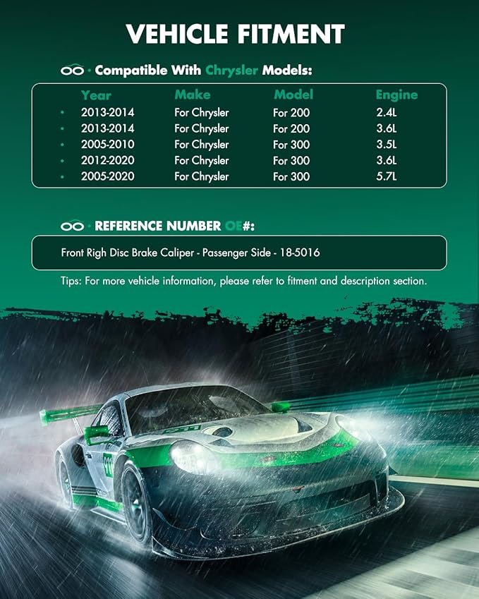 SCITOO 18-5016 Front Right Disc Brake Caliper w/Bracket Fit For Chrysler For 200 2013-2014,For Dodge For Charger 2006-2020,For Dodge For Magnum 2005-2008, Double Pistons