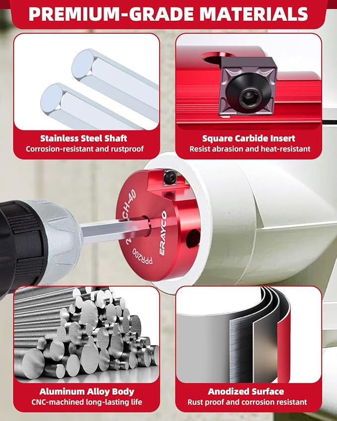 ERAYCO 3/4" PVC Pipe Reamer, Plastic Pipe Fitting Reamer Tool, Fit into Standard 1/2" Drills, PVC Fitting Saver for SCH40 PVC CPVC ABS Pipe
