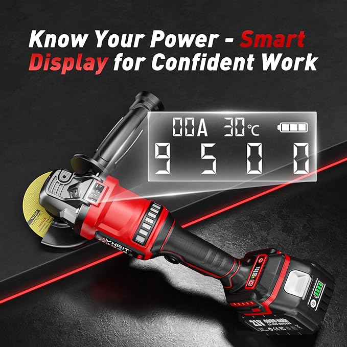 Angle Grinder Cordless 21V: Battery Grinder with 2x 4000mAh, Brushless Motor, Adjustable 3-speed with LED for Cutting Grinding