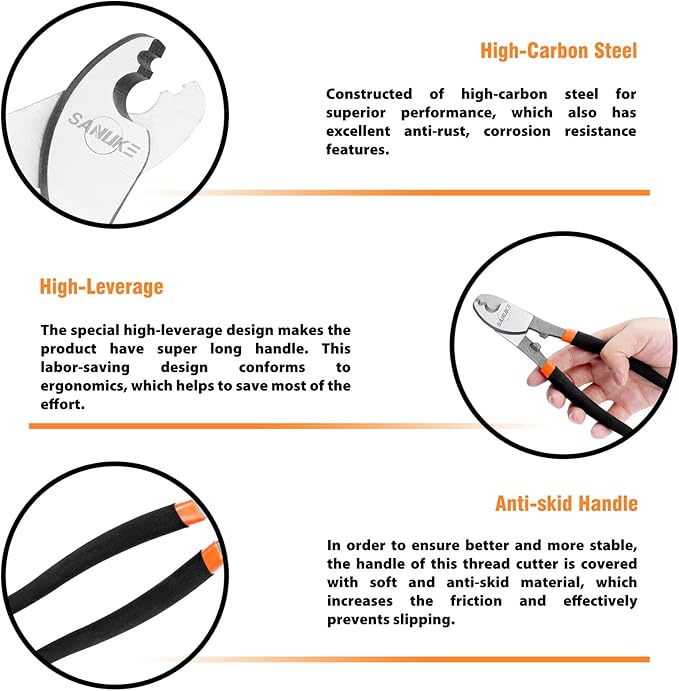 Sanuke Cable Cutters, 8-inch High Leverage Cable Cutter Heavy Duty-Multifunctional Industrial High Hardness Sharp Cutting for Copper, Aluminum, Wire, Communications Cable