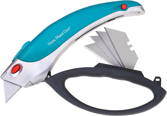 Box Cutter Retractable Utility Knife - Two Pack Heavy Duty Box Cutter Knife Cardboard Cutter - Box Opener Razor Knife - Box Knife Carpet Cutter with 5 Sharp Utility Blades (Blue 2 Pack)