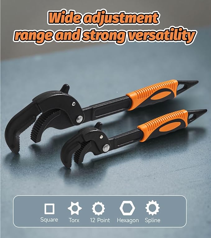 2 PCS 0.55“-2.36”self adjusting pipe wrenches，Grade 45 High Carbon Steel self locking wrench, 14mm-60mm self adjusting wrench (Large size)
