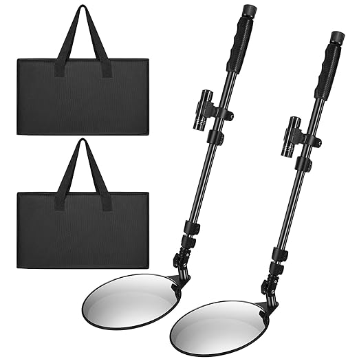 Barydat 4 Pack Under Vehicle Inspection Mirror with Telescoping Handle and Light 8 Inch Diameter Security Angle Adjustment Handheld Inspection Mirror for Under Car Truck Equipment Over Shelf