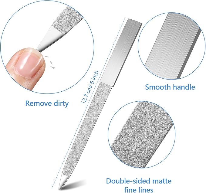 Mudder 6 Pieces Diamond Nail File Stainless Steel Double Side Nail File Metal Buffer Women Men Fingernails Toenails Manicure for Salon and Home, Silver(5 Inch)