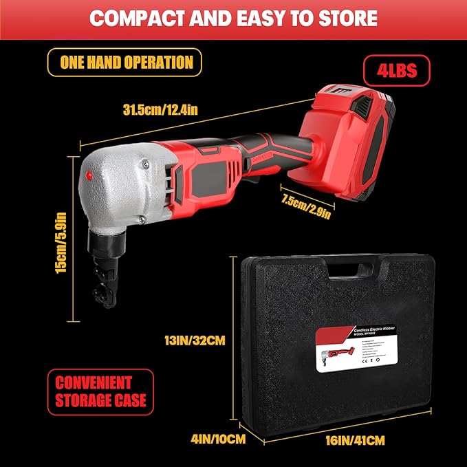 Cordless Nibbler Compatible with Milwaukee 18V Battery, Includes 2.0Ah Battery & Charger, 18 Gauge Sheet Metal Cutter with 1200RPM Brushless Motor for Cutting Aluminium, Stainless Steel, Plastic