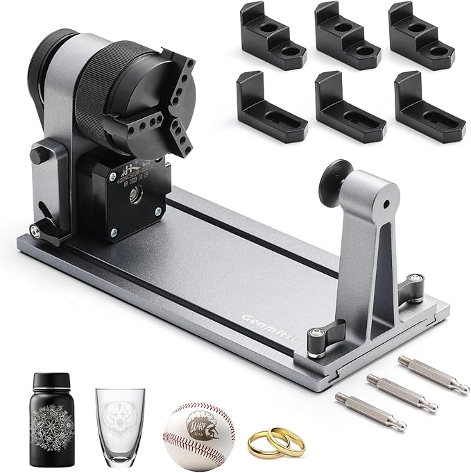 MD18 Rotary Roller, 3-in-1 Accessories Kit for Genmitsu L8, Z6, Kiosk, Multi Jaw Chucks for Glass, Cylindrical Objects, Baseball Bat, Ring, Bottles Cups