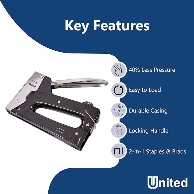 United Office Products HT10 Heavy Duty 2-in-1 Manual Staple Gun and Brad Nailer for Carpentry, Upholstery, Crafts, Professional and DIY Projects, Heavy Duty Metal Body