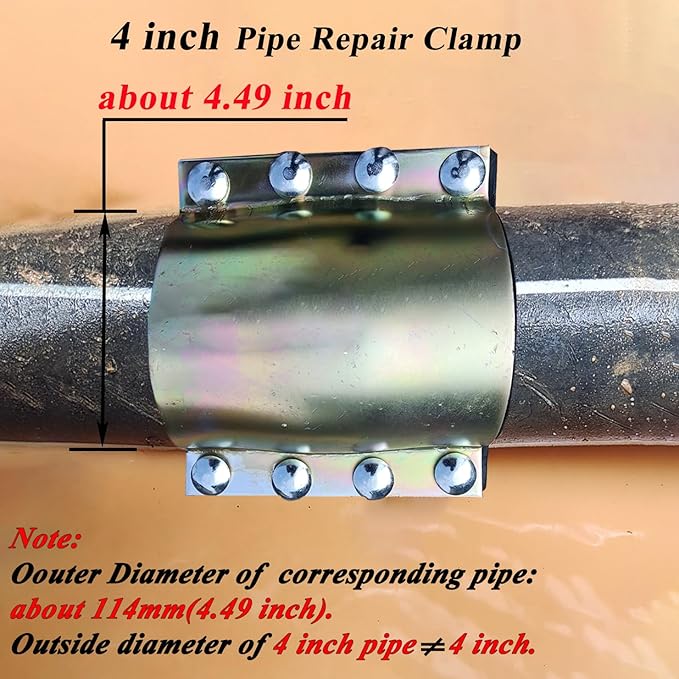Water Pipe Repair Clamp for 4 inch Pipe(OD of The Applicable Pipe is 4.49 inch),Leak Sealer for Pipe,Length 7.09 inch,Suitable for PE/PPR/Steel/Stainless Steel Pipes