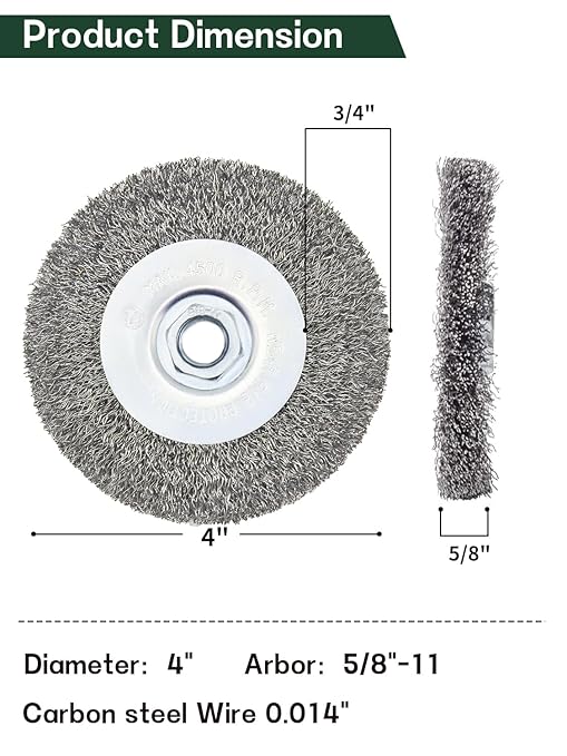 Crimped Wire Wheel Brush 4in 5/8-11 Threads Arbor for 4-1/2" Angle Grinder Metal Rust Paint Stain Removal - 1pcs