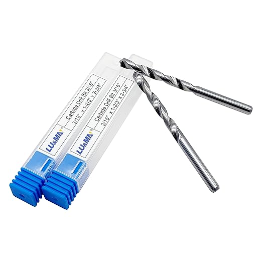 Solid Carbide Jobber Drill Bits 3/16" with Straight Shank and 118° Point Angle, Made from K20 Tungsten Carbide,Applications: for Stainless Steel Alloy Metal, 2pcs, by LU&MN
