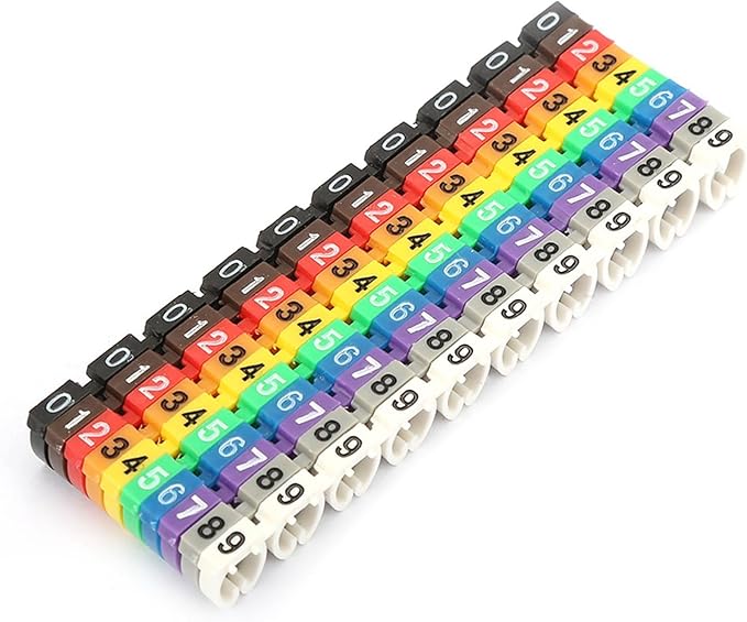Wire Number Labels, 0.3 x 0.2in Colorful Wire Number Tube Cable Marker, Digital Number Clip on Wire Marker, Plastic Wire Numbering Marker for Wires Management, 100Pcs