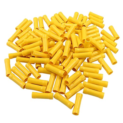 Hordion 120pcs 12-10 AWG Butt Splice Connectors, Yellow Butt Connectors Crimp Insulated Electrical Straight Wire Terminals