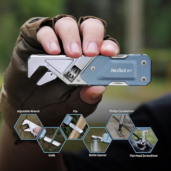 NexTool EDC Multi Tool, 6 in 1 Wrench Multitool with Knife, Flat/Phillips Screwdriver and Bottle Opener, Bike Multitool with 9 in 1 Bits Set and Nylon Pouch for Cycling Maintenancen, Household Repairs