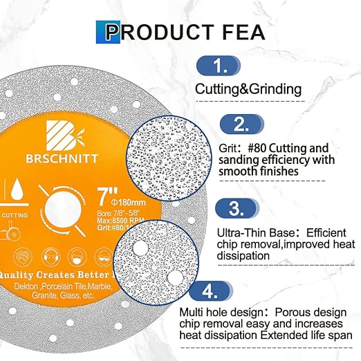 Rock Slab Grinding Disc - 7 inch Glass Cutter Disc (5pcs), Granite Cutting Disc, Diamond Grinder Wheel for Rock Slab, Stone, Tile, Marble, Granite, Glass Diamond Cutting Discs