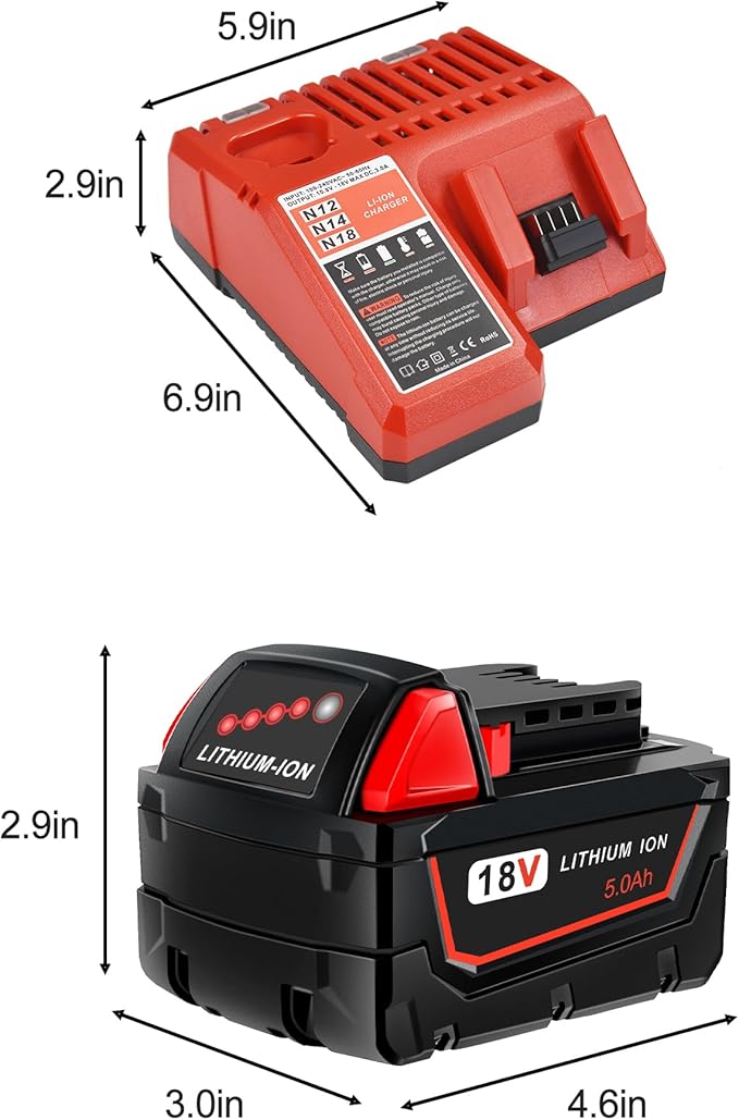 2 Pack 5.0Ah 18V Batteries and Charger Replace for Milwaukee M18 Battery 48-11-1850, Compatible with m18 Milwaukee Battery Charger Combo 48-11-1860 48-11-1815 48-11-1820 48-11-1828