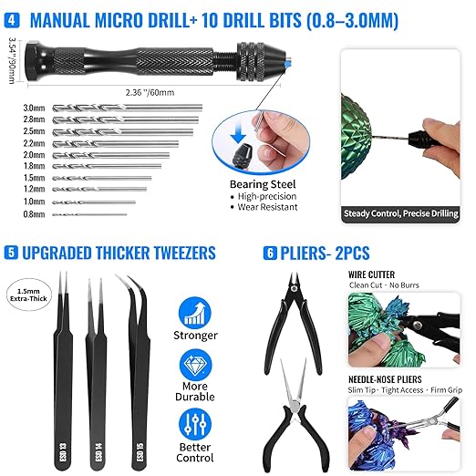 68Pcs 3D Printer Tools Kit with Storage Case, FDM/SLA Printer Accessories - Deburring Tool, 3D Print Removing Scrapers, Metal Files, Brushes, Hand Drill, Tweezers, for Bambu Lab, Ender 3, Kobra, etc.