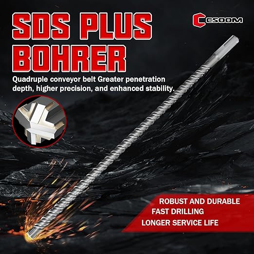 CSOOM SDS Plus Rotary Hammer Drill Bit 3/8" x18.11", Professional Concrete Drill Bit for Concrete, Brick, Stone and Cement Walls