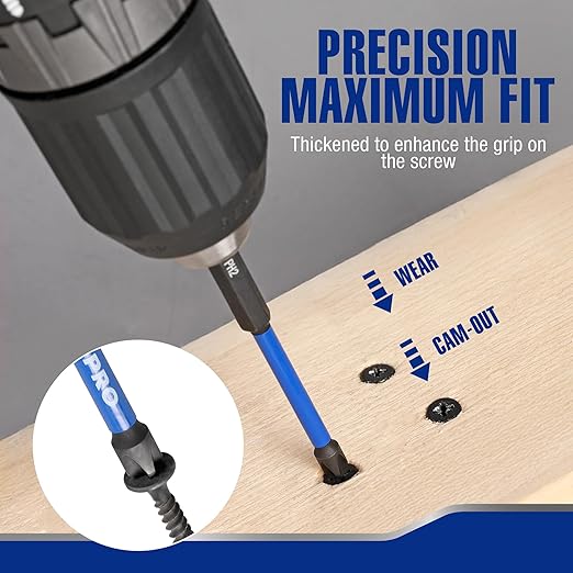 WORKPRO 12pcs PH2 Impact Phillips Screwdriver Bit Set, S2 Professional CNC Anti-Slip Magnetism Bits, 1/4" Hex-Shank #2 Phillips Impact Driver Bits, 1-6" Long Impact Screwdriving Bits with Holder