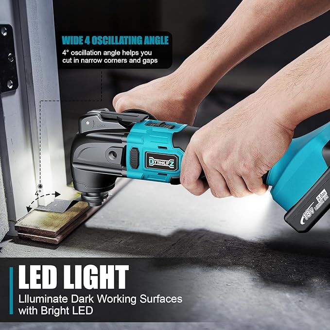 Cordless Oscillating Tool Compatible with Makita 18V Battery, 6 Variable Speed Brushless Tool, Oscillating multi tool kit for Cutting Wood Drywall Nails Remove Grout & Sanding(No Battery）