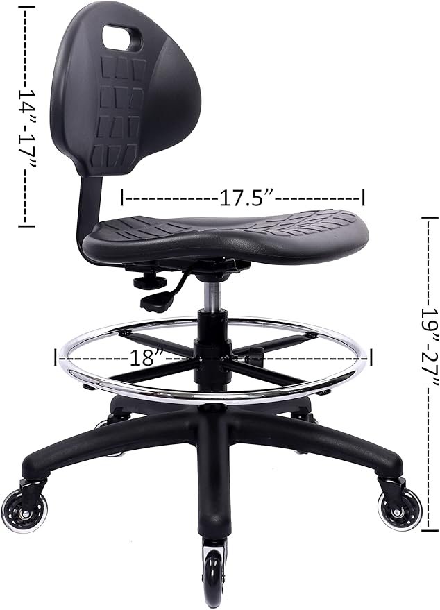 Chair Master (Medium Bench Stool, Rubber Roller Blade Stye Casters Easy to Clean! Ergonomic Polyurethane Chair with Footring. Seat Height Range 19"-27". Home Office Lab Workstation.