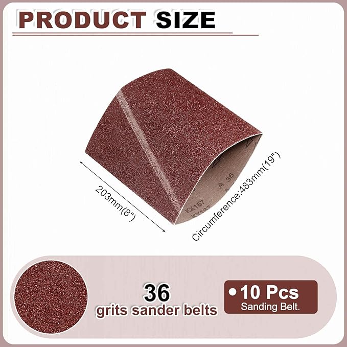HARFINGTON 8 x 19 Inch Sanding Belts, 10 Pcs 36 Grits Aluminum Oxide Abrasive Belt Sander File Belt for Woodworking, Metal Polishing, Knife Sharpener