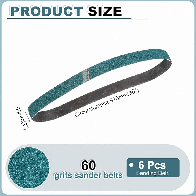 HARFINGTON 2 x 36 Inch Sanding Belts, 6 Pcs 60 Grit Zirconia Abrasive Belt Sander File Belts for Woodworking, Metal Polishing, Knife Sharpener