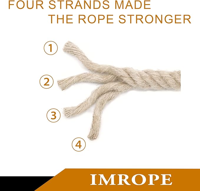 Versatile and Durable 1 Inch x 100 Ft Jute Rope - Ideal for Tug of War, Swings, DIY Crafts, Gardening, Home Decor, and Hammocks