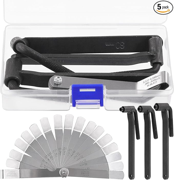 Swpeet 4Pcs 8mm 9mm 10mm Motorcycle Engine Valve Screw Adjustment Tool and 0.005"-0.020" Offset Feeler Gauge Set, Engine Screw Spanner Valve Tool with Stainless Steel Feeler Gauge for Motorcycle