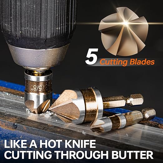 Countersink Drill Bit Set, M2 Cobalt HSS Countersink Drill Bits 6 Pieces 1/4 Inch Quick Change Hex Shank for Metal, Wood, Stainless Steel, Carbon Steel