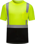 High Visibility Shirts Quick Dry Safety T Shirts with Reflective Strips and Pocket Short Sleeve Mesh Hi Vis Construction Work Class 2 Shirt for Men/Women Black Bottom Lime,6XL