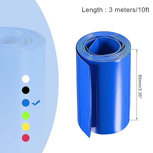 MECCANIXITY Battery Wrap PVC Heat Shrink Tubing 55mm Dia 85mm Flat 10 Feet(3meters) Blue Good Insulation for Battery Pack