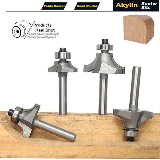 4Pcs Roundover Router Bits,Radius -3/16",1/4",5/16",3/8" Edge Forming Router Bit Set,1/4 Inch Shank,Corner Rounding Router Bits,for Round Trimming,with Ball Bearing Guide