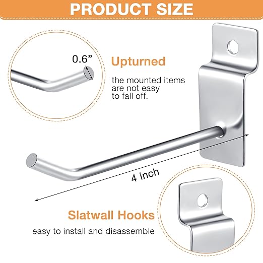 Moxweyeni 100 Pcs Heavy Duty Slatwall Panel Hooks Hanging Metal Slat Wall Hanging Hooks Silver Slat Wall Hanger Commercial Grade Slatwall Pegs Accessories for Shop Retail Display(4 Inch)