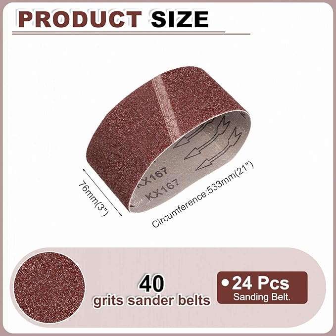 HARFINGTON 3 x 21 Inch Sanding Belts, 6 Pcs 40 Grits Aluminum Oxide Abrasive Belt Sander File Belt for Woodworking, Metal Polishing, Knife Sharpener