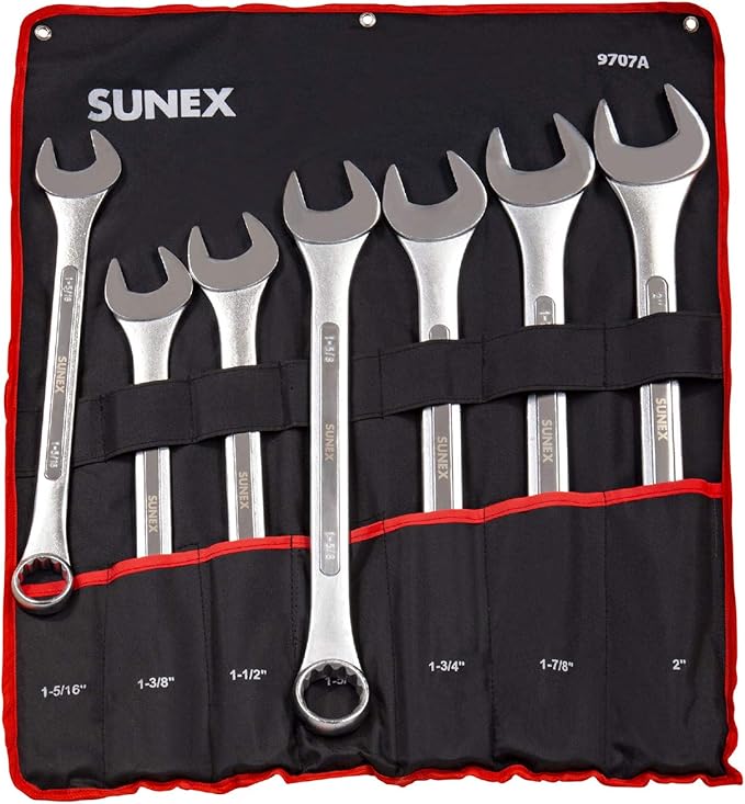 Sunex Tools 9707 Jumbo Fractional Combination Wrench Set, 7Piece (Includes Roll-Case), SAE Jumbo Combination Wrench Set