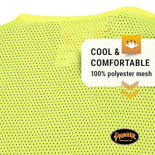 Pioneer Hi Vis Mesh Safety Vest - for Traffic & Public Workers - Cool & Lightweight - Class 2 - Reflective Tape - Yellow