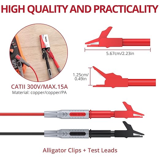 BINTA 11-Piece Multimeter Test Leads Kit for Home DIY & Car Maintenance, Electrical Multimeter Leads Kit with Alligator Clips, Test Hooks, Multimeter Probes, Test Tweezers CATII 1000V/ 19A