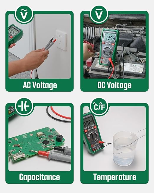TESMEN TMM-569A Digital Multimeter, TRMS 4000 Counts Ohmmeter, Auto-Ranging Voltage Tester with NCV, Voltage & Current, Resistance, Continuity, Diode, Capacitance, Phase, Temperature, Live Wire -Green