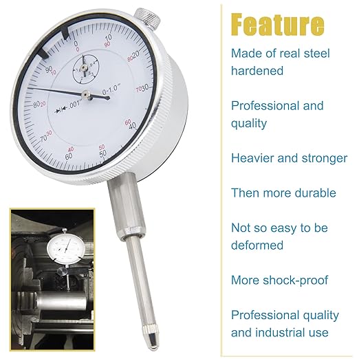 Dial Indicator with Magnetic Base and Point Precision Inspection Set, Dial Test Indicator Precision Measuring Gauge Tools Kit, Long Arm 0-1" Tester Gage Gauge 0.001"