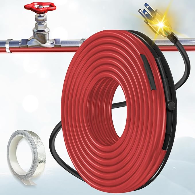 28 FT Heat Tape for Water Pipes Freeze Protection with Thermostat, Electric Heat Trace Pipe Heating Cable Energy-Saving 120V 7W/FT