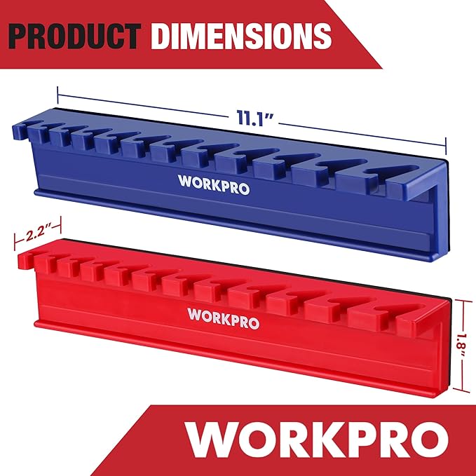 WORKPRO 2-Piece Magnetic Wrench Organizer Rack Set, 24 Slots Fits SAE (5/16' to 3/4') and Metric (9 mm to 20 mm) Wrench Holder Trays to Keep Wrenches Organized