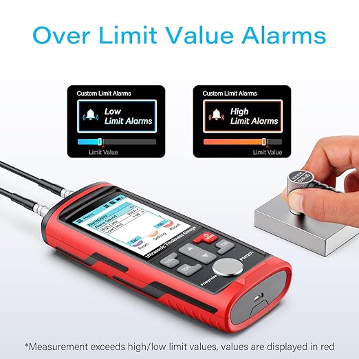 Ultrasonic Thickness Gauge PM1201,Range 0.039 to 11.811 inch, Digital Metals Thickness Tester with Type-C Charging, Data Storage for Steel, Metals, Plastic, Glass, PVC, Pipes