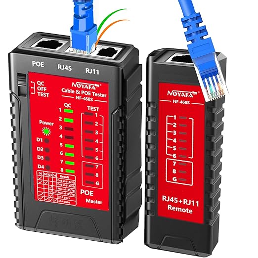 NF-468S RJ45 Network Cable Tester for CAT5, CAT5E, CAT6, CAT6A, Cat7 POE Test UTP/STP Cable Checker Telephone Line CAT3 Cable Mapper Network Tools (Professional Grade)