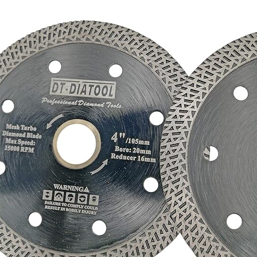 DT-DIATOOL Diamond Granite Blade 4 Inch for Marble Porcelain Tile Ceramic Diamond Cutting Disc with Mesh Turbo Diamond Segments Pack of 5